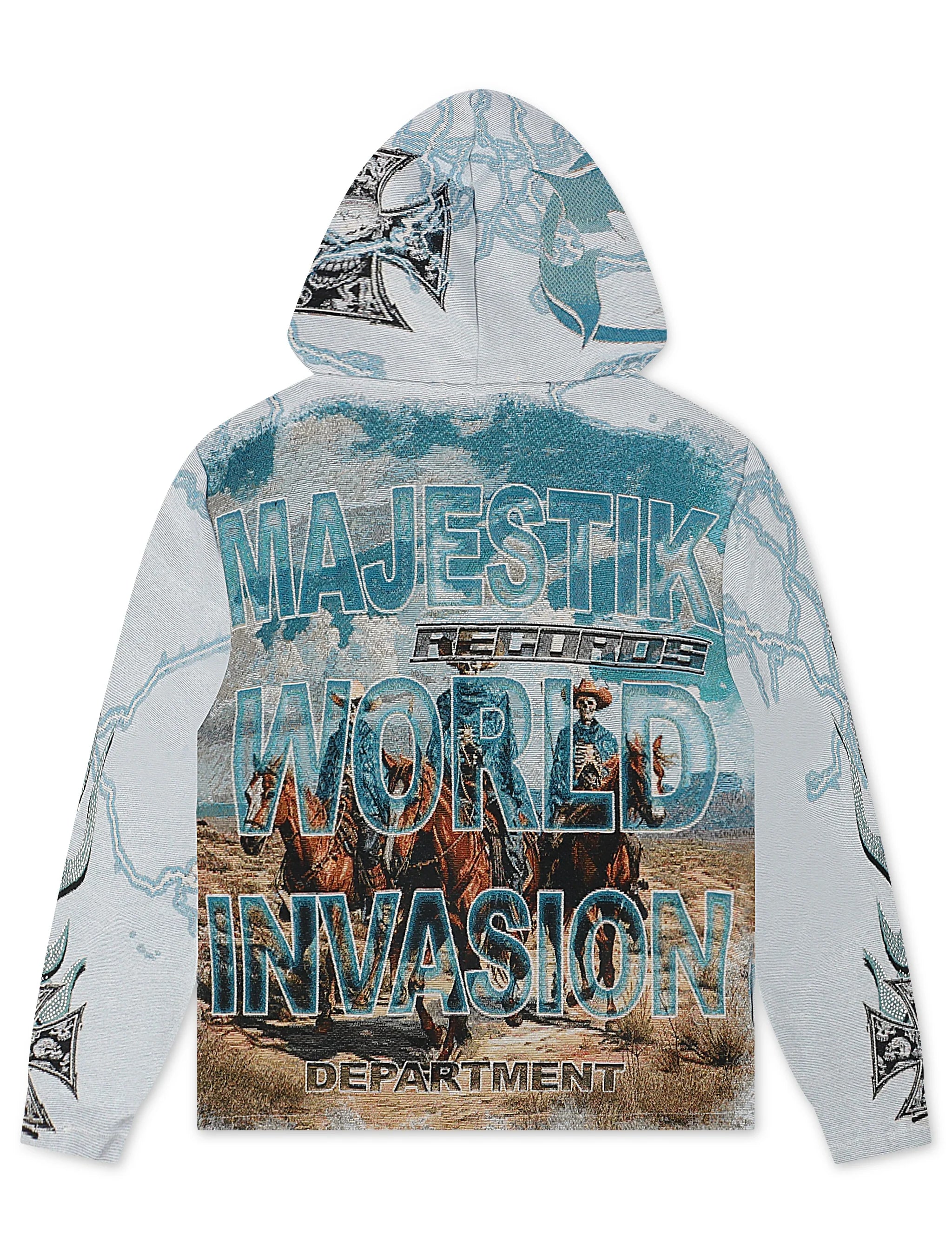 Majestik Mens Invasion Tapestry Hoodie - Blue